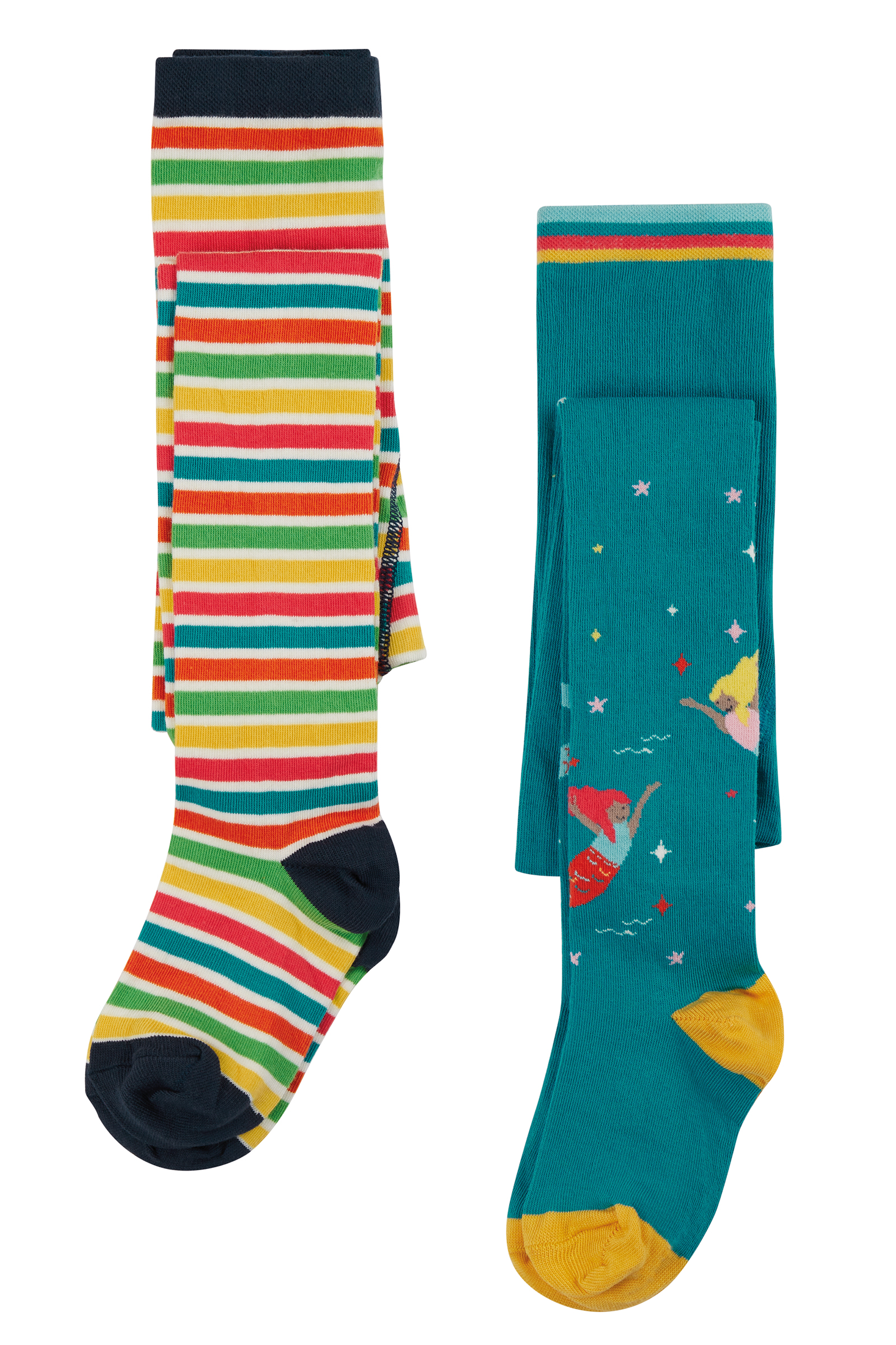 Strumpfhosen in Zweierpack mit Seejungfrauen und Streifen